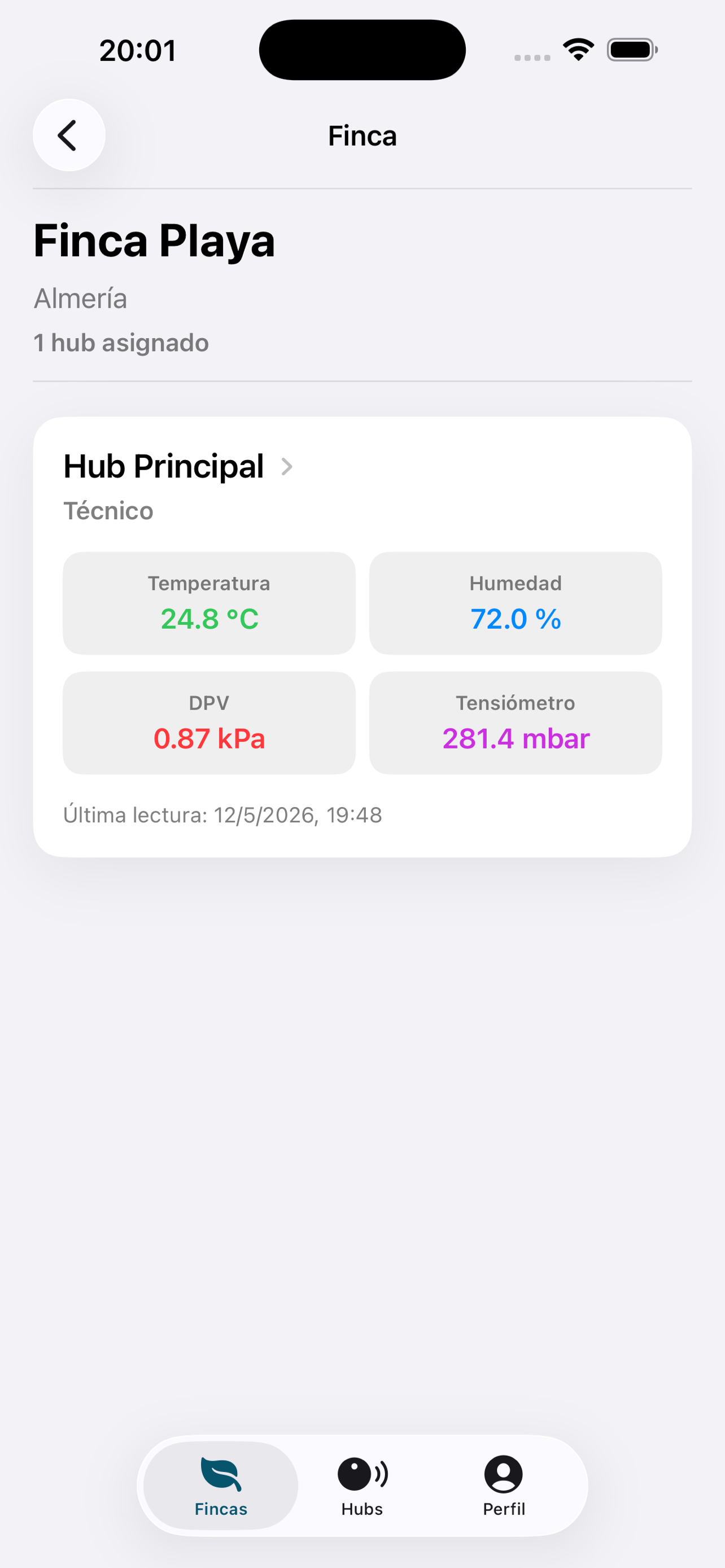 Pantalla de gráficas de A7control en iPhone